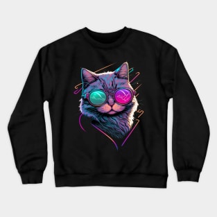 Synthwave/Retrowave neon CAT with Glasses Crewneck Sweatshirt
